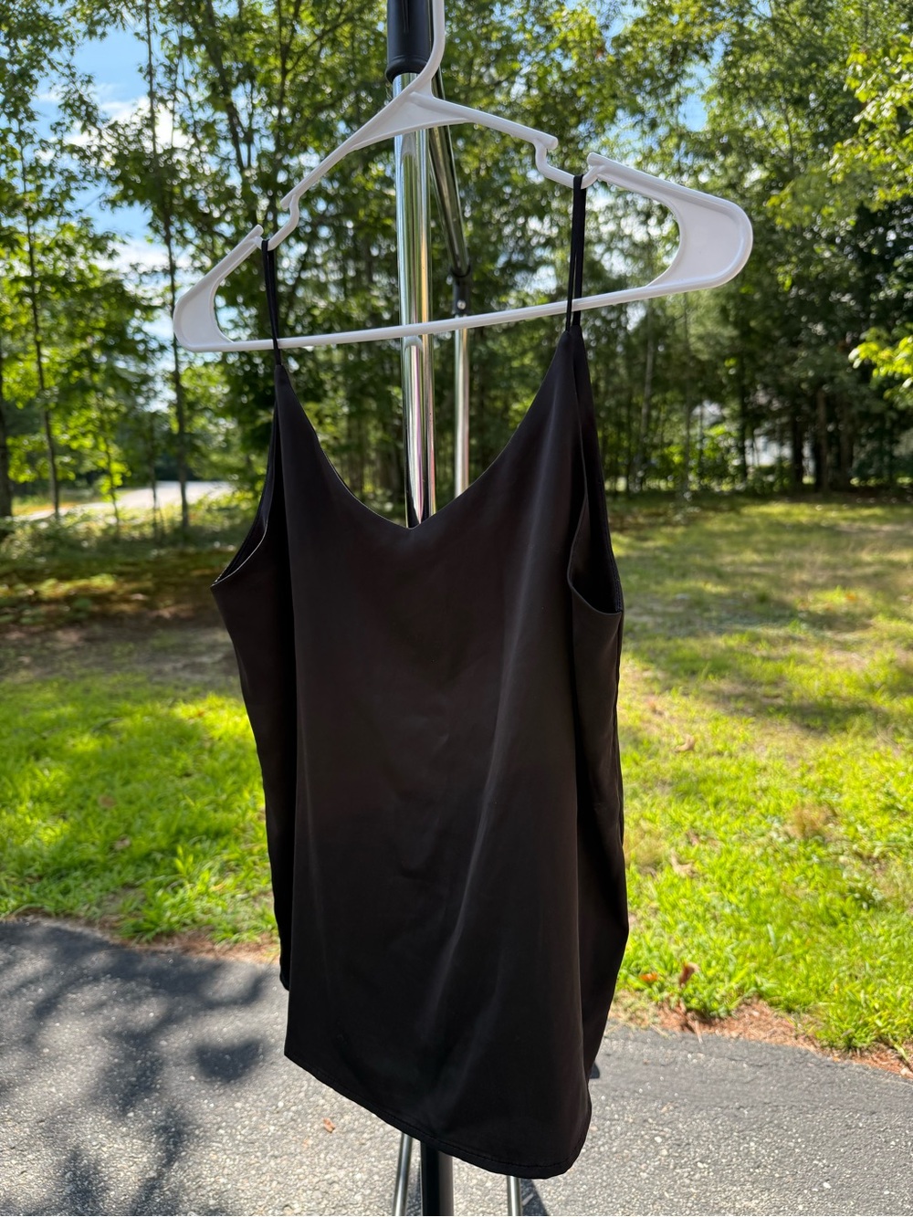 Black V-Neck Satin Cami Tank Top - Unbranded